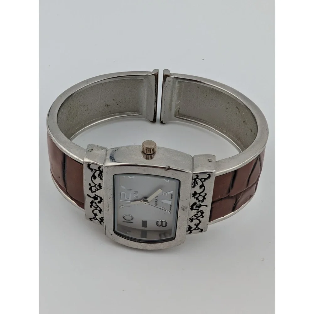 Bijoux Terner Watch Women 30mm Silver Case Brown Leather Bangle Band New Battery